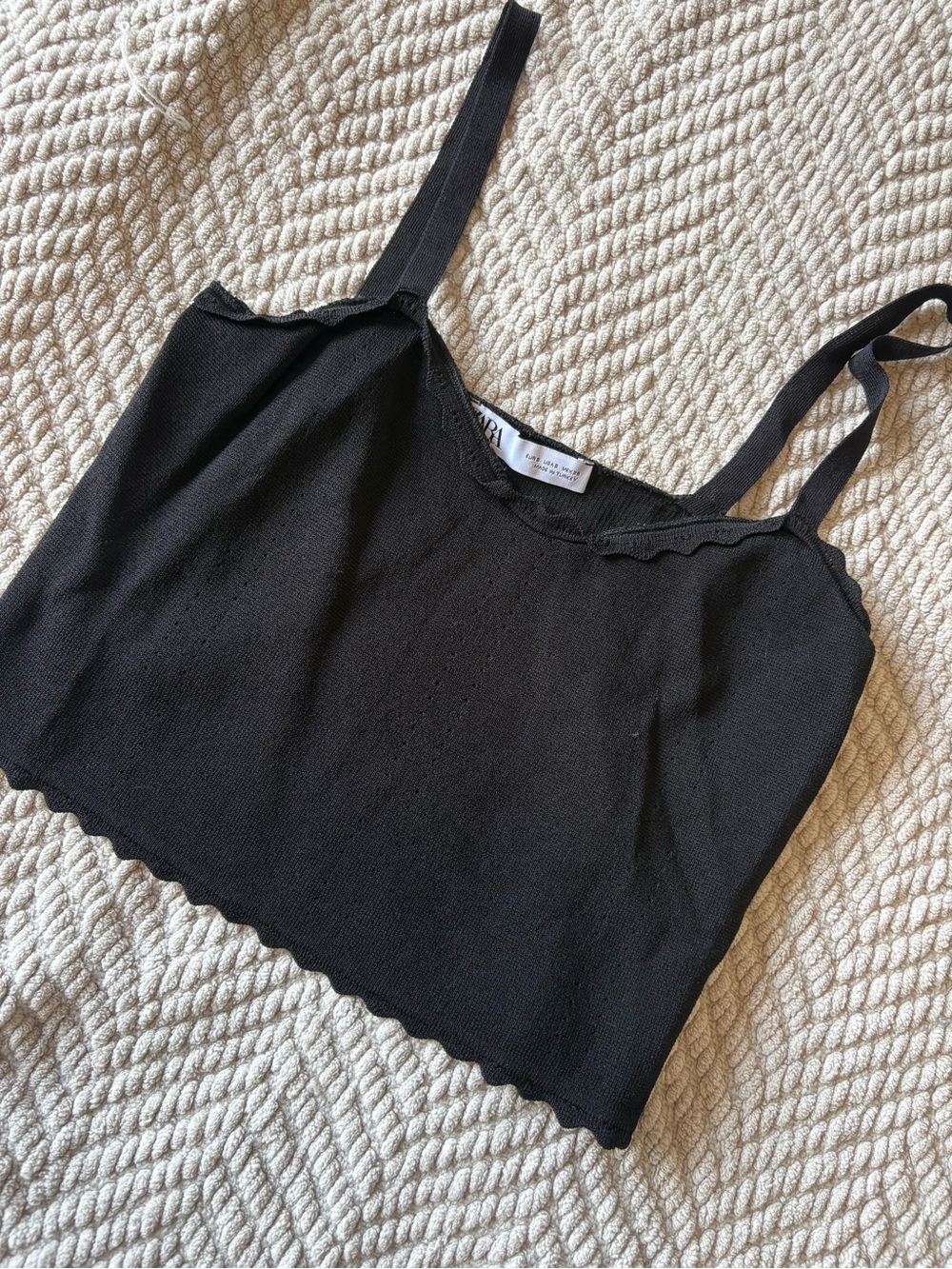 ZARA Black Scallop-Trim Knit Cami